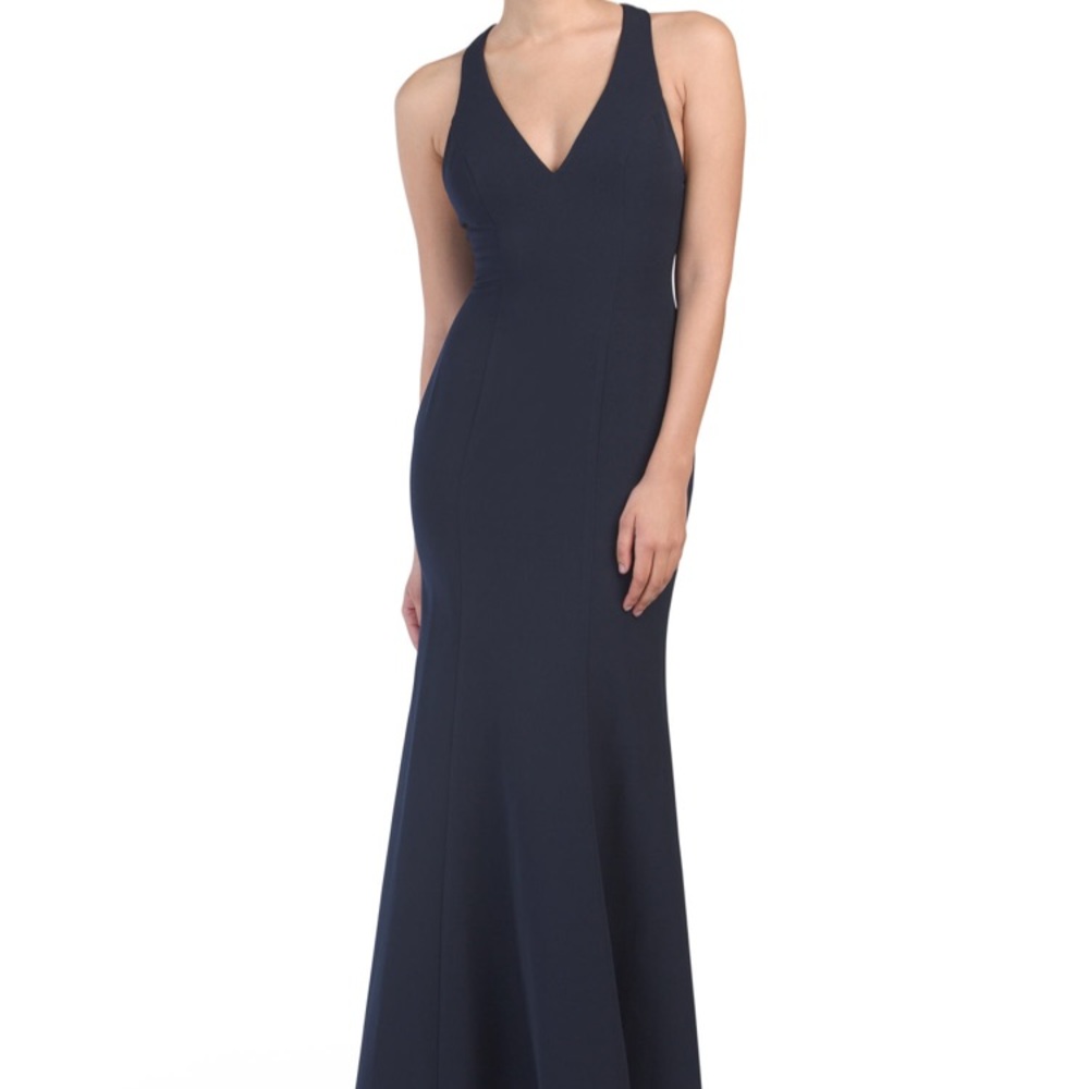 Xscape Navy V‑Neck Maxi Dress